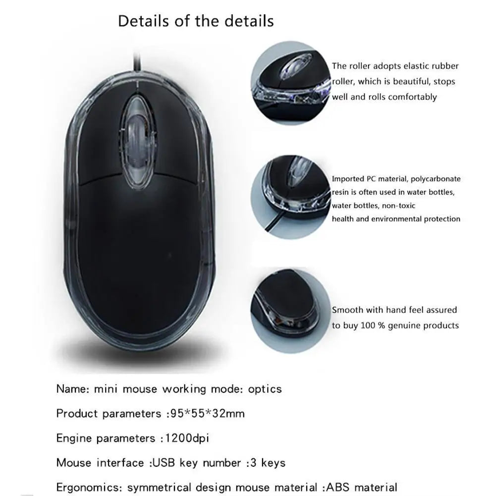 Mini Optical Wired Mouse USB LED Ergonomic 3-Button Mouse for PC Laptop Notebook Computer Accessories