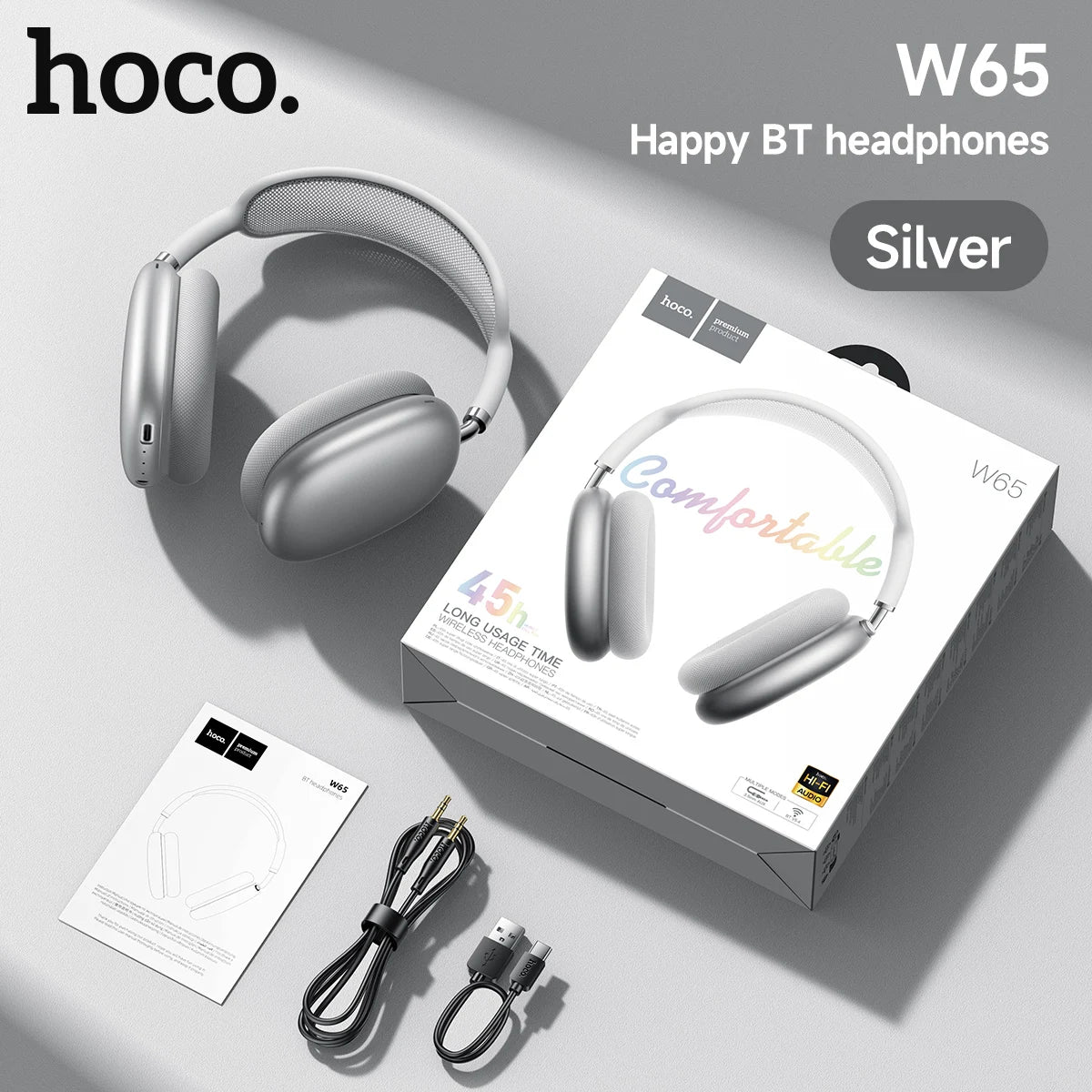 hoco Over the Ear Bluetoothe 5.4 Headphones Sports Wireless Earphone Headsets with Microphone for Phone Call Fabric Eartips