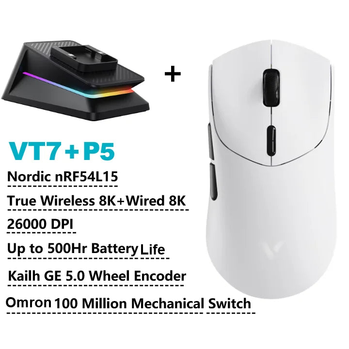 Rapoo VT7 Wireless Gaming Mouse Ergonomic 8K Polling Rate PAW3395 53g Magnetic RGB Charging Dock for Right Big Hand PC Gamer