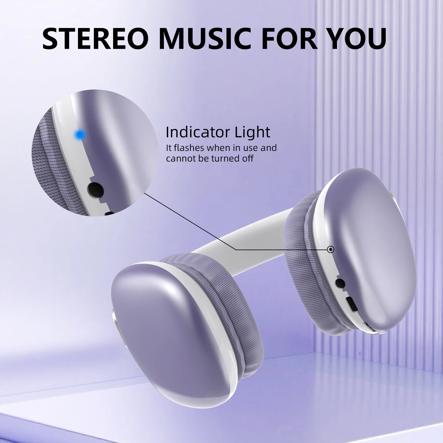 Bluetooth Headphones Over Ear Wireless Headset HiFi Music Gaming Comfortable Mic for iPhone Android PC Travel Sports Gift Purple